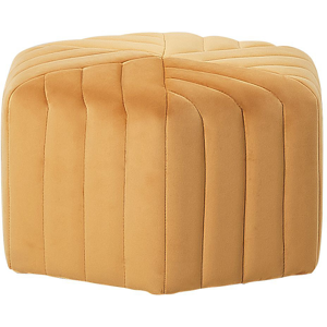 Beliani Pouffe Yellow Velvet 53 x 48 x 29 cm Upholstered Hexagonal Footstool Ottman Glamour Style Living Room  Material:Velvet Size:48x29x53