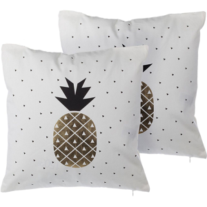 Beliani Set of 2 Decorative Cushions White Pineapple Gold Foil Print 45 x 45 cm Decor Accessories Material:Cotton Size:45x12x45