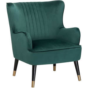 Beliani Wingback Chair Emerald Green Velvet Upholstered Black Legs Channel Back Glamorous Design Material:Velvet Size:77x89x74