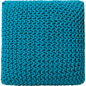 Beliani Pouf Ottoman Blue Knitted Cotton EPS Beads Filling Square Small Footstool 50 x 50 cm Material:Cotton Size:50x31x50