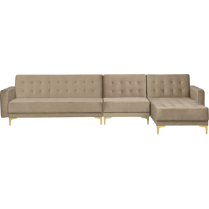 Beliani Corner Sofa Bed Beige Velvet Tufted Fabric Modern L-Shaped Modular 5 Seater Left Hand Chaise Longue Material:Velvet Size:168x83x347