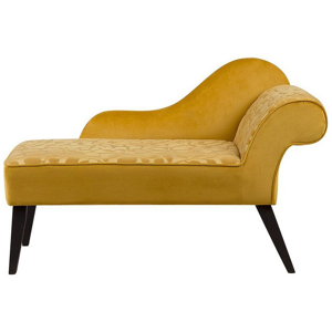 Beliani Chaise Lounge Yellow Velvet Upholstery Dark Wood Legs Right Hand Retro Material:Velvet Size:60x77x118
