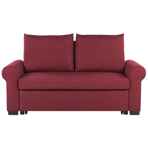 Beliani Sofa Bed Burgundy Red Polyester Fabric 2 Seater Pull-Out Convertible Sleeper Retro Material:Polyester Size:93x92x173