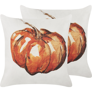 Beliani Set of 2 Decorative Cushions Beige Velvet 45 x 45 cm Pumpkin Pattern Square Modern Minimalist Autumn Decor Accessories Material:Velvet Size:45x12x45