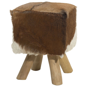 Beliani Footstool Animal Print Lambskin Leather Natural Hair On Leather Stool Material:Lambskin Leather Size:31x45x31