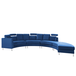 Beliani Curved Sofa Navy Blue Velvet Upholstery Modular 7-Seater Adjustable Headrests Modern Material:Velvet Size:236x76x448