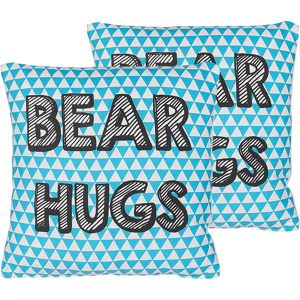 Beliani Set of 2 Kids Cushions Blue Cotton 40 x 40 cm Bear Hugs Print Triangle Pattern Square Shape Children Room Material:Cotton Size:40x12x40