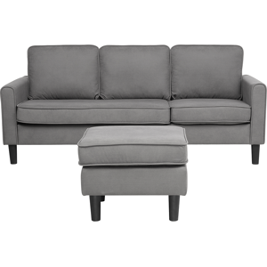 Beliani 3-Seater Light Grey with Ottoman Footstool Upholstered Mid Century Material:Polyester Size:74x85x186