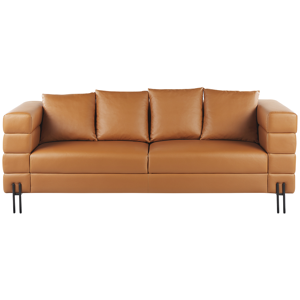Beliani Sofa Brown Faux Leather Metal Legs 3 Seater Contemporary Design Modern Living Room Furniture Material:Faux Leather Size:82x74x209