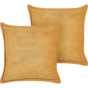 Beliani Set of 2 Yellow Decorative Pillows Corduroy 43 x 43 cm Modern Traditional Living Room Bedroom Cushions Material:Corduroy Size:43x7x43