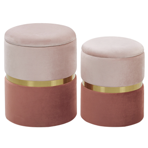 Beliani Set of 2 Storage Pouffes Light and Dark Pink Polyester Velvet Upholstery Footstool Retro Design Material:Velvet Size:36/31x44/39x36/31