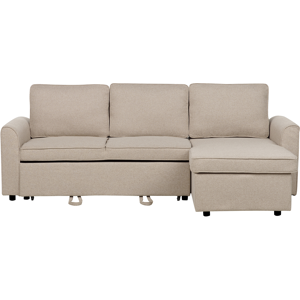 Beliani Corner Sofa Bed Beige Fabric Upholstered Left Hand Orientation with Storage Bed Material:Polyester Size:145x84x228