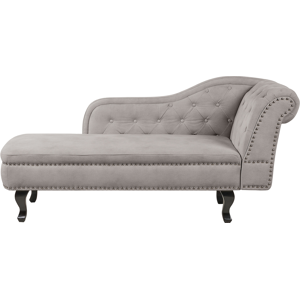 Beliani Chaise Lounge Taupe Velvet Upholstery Right Hand Buttoned Nailheads Chesterfield Style Living Room Furniture Material:Velvet Size:65x79x169