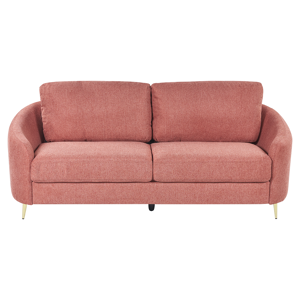 Beliani Sofa Pink Fabric Upholstery Gold Legs 3 Seater Couch Retro Material:Polyester Size:86x88x203
