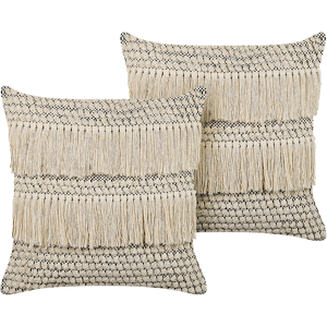 Beliani Set of 2 Decorative Cushions Beige Cotton 45 x 45 cm with Tassels Boho Decor Accessories Material:Cotton Size:45x14x45