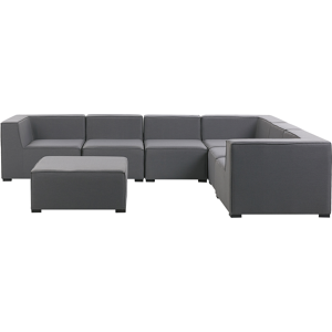 Beliani Corner Sofa Set Grey Fabric Upholstery 7 Seater with Ottoman Indoor Outdoor Modular Garden Lounge Set Left Hand Material:Polyester Size:xx