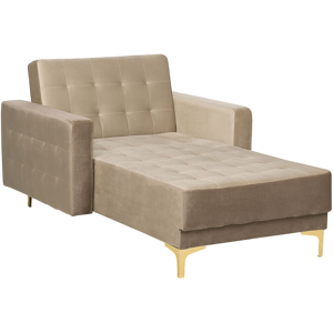 Beliani Chaise Lounge Sand Beige Velvet Tufted Fabric Modern Living Room Reclining Day Bed Gold Legs Track Arms Material:Velvet Size:168x83x107