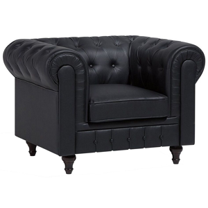 Beliani Chesterfield Armchair Black Faux Leather Upholstery Dark Wood Legs Contemporary Material:Faux Leather Size:85x79x112
