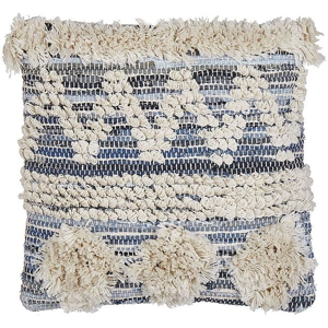 Beliani Scatter Cushion Beige and Blue Cotton 45 x 45 cm Geometric Pattern Handwoven Removable Covers with Filling Boho Style Material:Cotton Size:45x10x45