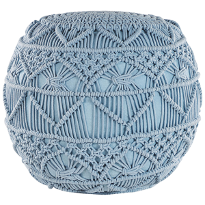 Beliani Knitted Pouffe Blue Cotton Chunky Crochet Round Braided Footstool Material:Cotton Size:40x40x40