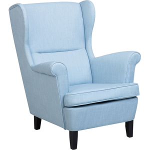 Beliani Wingback Chair Armchair Blue Fabric Upholstered Rolled Arms Retro Material:Polyester Size:63x102x74