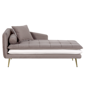 Beliani Chaise Lounge Brown and White Velvet Left Hand Tufted Buttoned Thickly Padded with Cushions Left Hand Living Room Furniture Material:Velvet Size:79x72x160