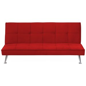 Beliani Fabric Sofa Bed Red 3-Seater Quilted Upholstery Click-Clack Guest Bed Armless Material:Polyester Size:88x75x168