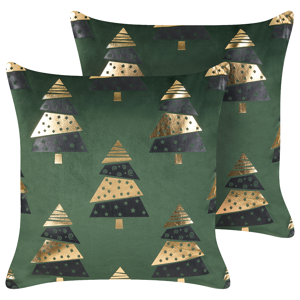 Beliani Set of 2 Scatter Cushions Green Velvet Fabric 45 x 45 cm Christmas Tree Pattern Removable Covers Living Room Bedroom Material:Velvet Size:45x14x45