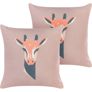 Beliani Set of 2 Decorative Cushions Pastel Pink Animal Print 45 x 45 cm Giraffe Motif Modern Safari Decor Material:Polyester Size:45x10x45