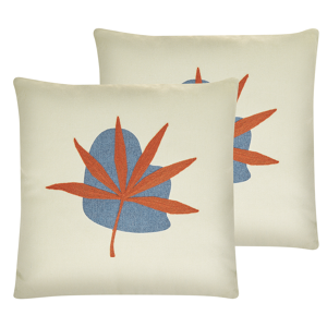 Beliani Set of 2 Decorative Throw Cushions Red Polyester Cotton 45 x 45 cm Boho Embroidered Leaf Motif Living Room Bedroom Material:Polyester Size:45x12x45