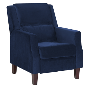 Beliani Recliner Chair Blue Velvet Upholstery Push-Back Manually Adjustable Back and Footrest Retro Design Armchair Material:Velvet Size:92/141x97x75