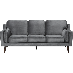 Beliani Sofa Grey 3 Seater Velvet Oak Wood Legs Classic Mid-Century Living Room Material:Velvet Size:83x85x204