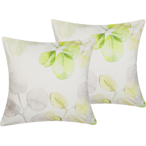 Beliani Set of 2 Decorative Cushions Multicolour Leaf Motif Square 45 x 45 cm Modern Décor Accessories Material:Cotton Size:45x6x45