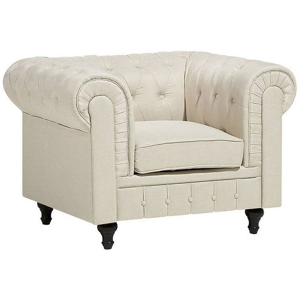 Beliani Chesterfield Armchair Beige Fabric Upholstery Dark Wood Legs Contemporary Material:Polyester Size:75x70x110