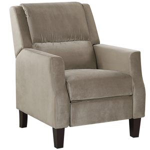 Beliani Recliner Chair Taupe Velvet Upholstery Push-Back Manually Adjustable Back and Footrest Retro Design Armchair Material:Velvet Size:92/141x97x75