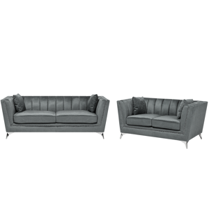 Beliani 2 + 3 Seater Sofa Set Grey Nail Head Trim Panel Tufting Material:Velvet Size:xx