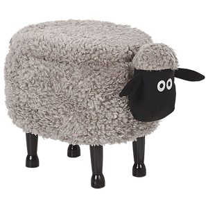 Beliani Kids Animal Stool Grey Faux Fur Footstool with Storage Wooden Legs Children Seat  Material:Polyester Size:35x40x55