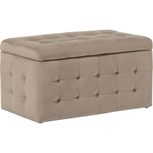 Beliani Ottoman Light Brown Velvet Tufted Upholstery Bedroom Bench with Storage Material:Velvet Size:42x40x72