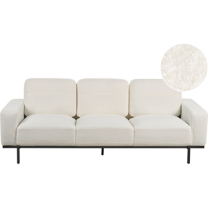 Beliani Sofa White Boucle Black Metal Legs 215 x 87 x 72 cm 3 Seater Classic Couch Settee Living Room Modern Material:Boucle Size:87x72x215