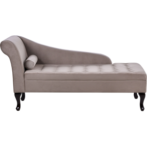 Beliani Left Hand Chaise Lounge Taupe Velvet Upholstery Black Legs Storage Compartment Tufted Seat Bolster Cushion Glam Retro Design Material:Velvet Size:62x71x145