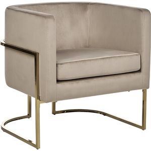 Beliani Armchair Taupe Golden Metal Frame Round Back Glam Modern Style Living Room Bedroom Material:Velvet Size:70x71x72