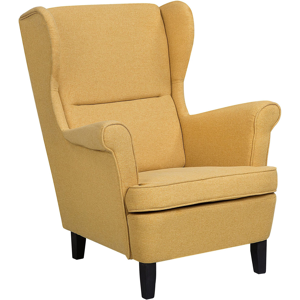 Beliani Wingback Chair Armchair Yellow Fabric Upholstered Rolled Arms Retro Material:Polyester Size:63x102x74