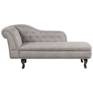 Beliani Chaise Lounge Taupe Velvet Upholstery Left Hand Buttoned Nailheads Chesterfield Style Living Room Furniture Material:Velvet Size:65x79x169