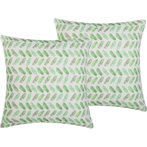 Beliani Set of 2 Decorative Cushions Green and White Geometric Print Square 45 x 45 cm Modern Décor Accessories Material:Polyester Size:45x6x45