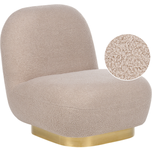 Beliani Armchair Beige Boucle Fabric Soft Gold Base Contemporary Glam Art Decor Style Material:Boucle Size:70x76x62