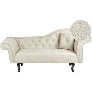 Beliani Chaise Lounge Light Beige Velvet Button Tufted Upholstery Right Hand with Cushion Retro Traditional Style Easy Clean Pet Friendly Material:Velvet Size:59x81x192