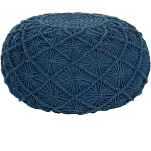 Beliani Pouffe Navy Blue Colour Cotton EPS Filling Round ⌀ 50 cm Macrame Design Boho Style Ottoman Material:Cotton Size:50x30x50