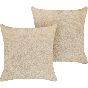 Beliani Set of 2 Decorative Cushions Beige Polyester 45 x 45 cm Boho Design Decor Accessories Material:Faux Fur Size:45x14x45