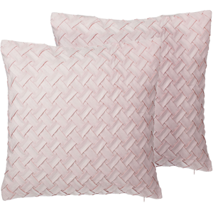 Beliani Set of 2 Decorative Cushions Pink Faux Suede Lattice Weave 45 x 45 cm Modern Glamour Decor Accessories Material:Polyester Size:45x12x45