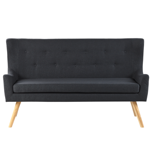 Beliani Kitchen Sofa Black Polyester Fabric Upholstery 2-Seater Wingback Tufted Light Wood Legs Material:Polyester Size:60x95x160